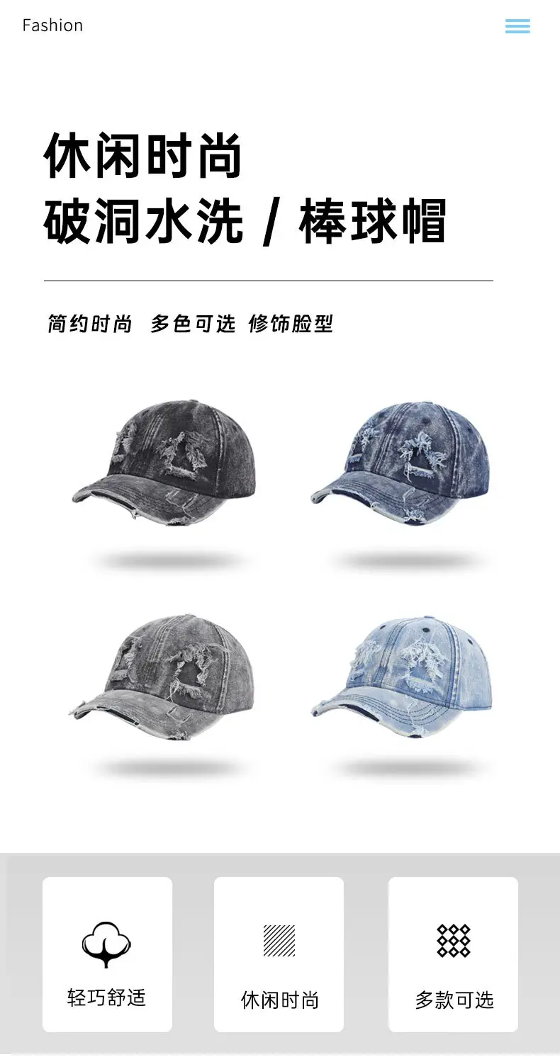 Gray Distressed Cotton Baseball Cap for Men — feature 2