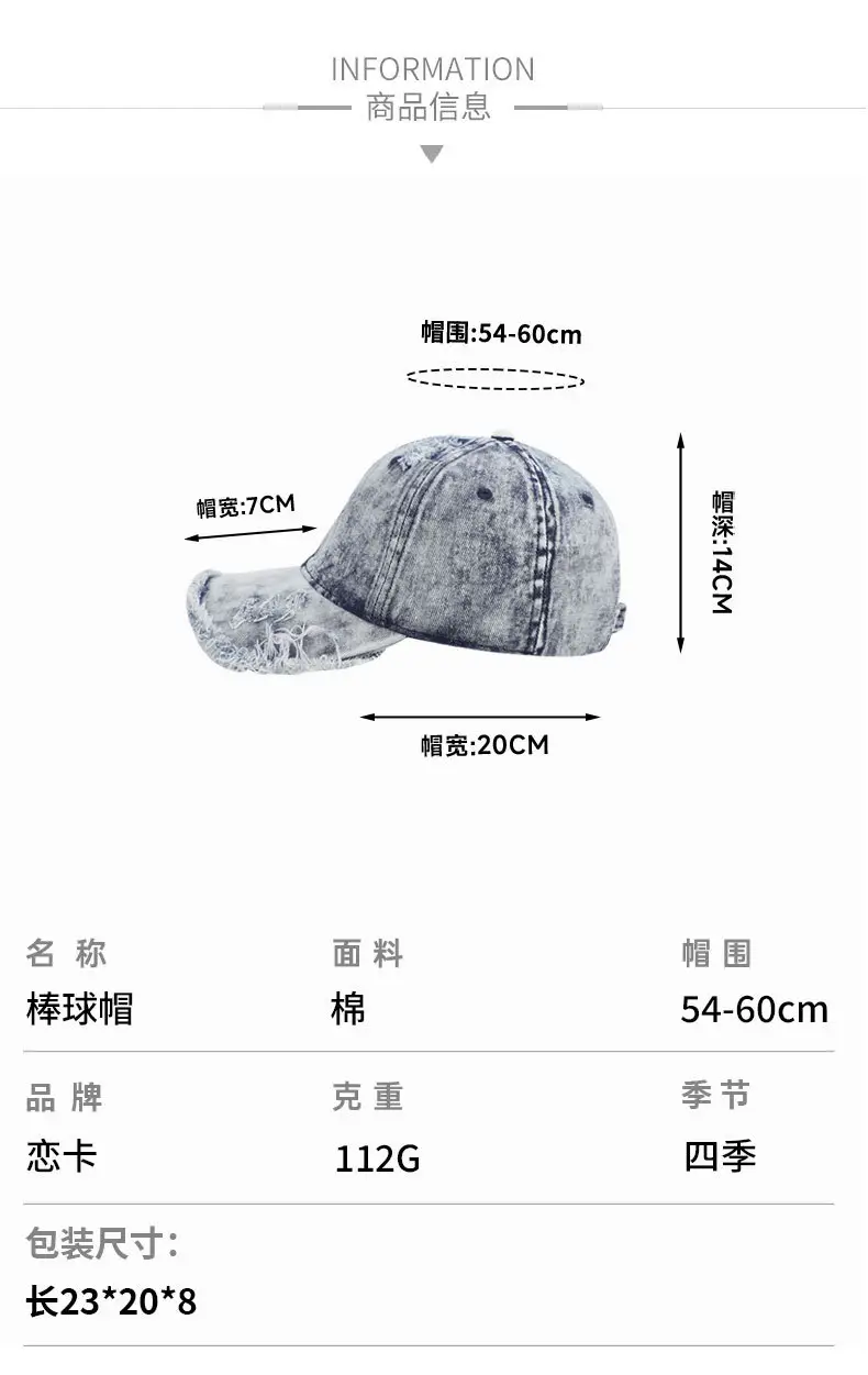 Gray Distressed Cotton Baseball Cap for Men — feature 7
