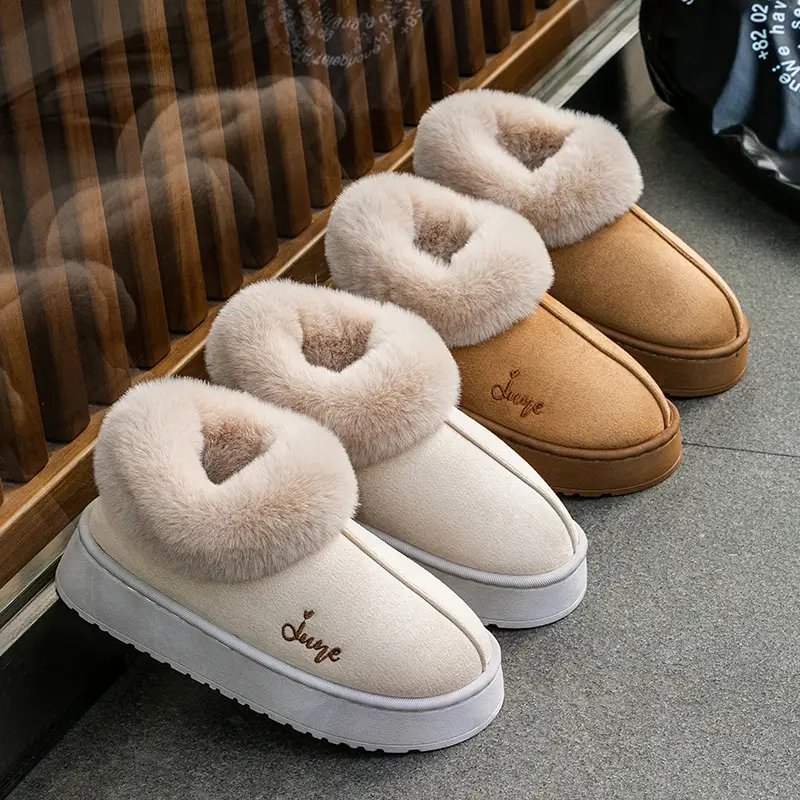Plush Couple Cotton Slippers for Women, Non-Slip, Warm, Thick-Soled Outer Wear Cotton Shoes, Deodorant Home Indoor Slippers, Autumn and Winter - Image 7