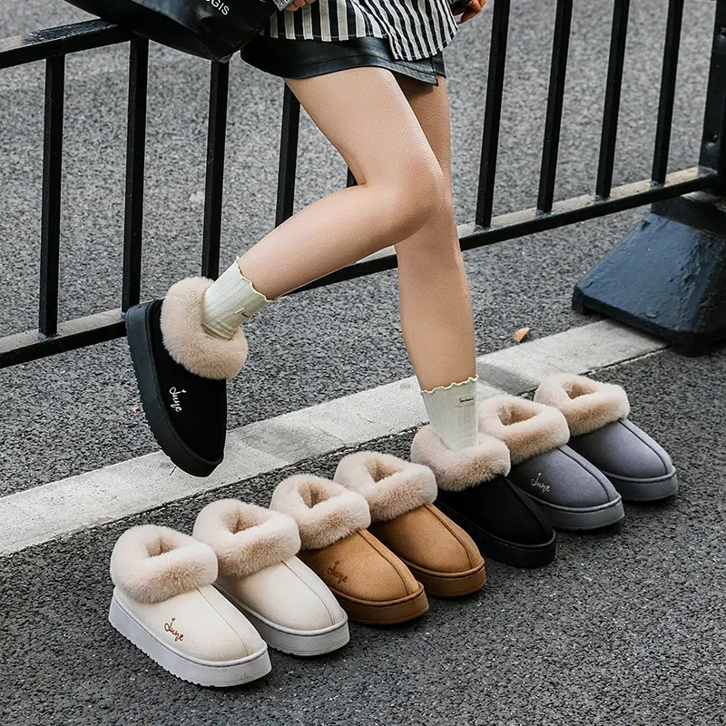 Plush Couple Cotton Slippers for Women, Non-Slip, Warm, Thick-Soled Outer Wear Cotton Shoes, Deodorant Home Indoor Slippers, Autumn and Winter - Image 8