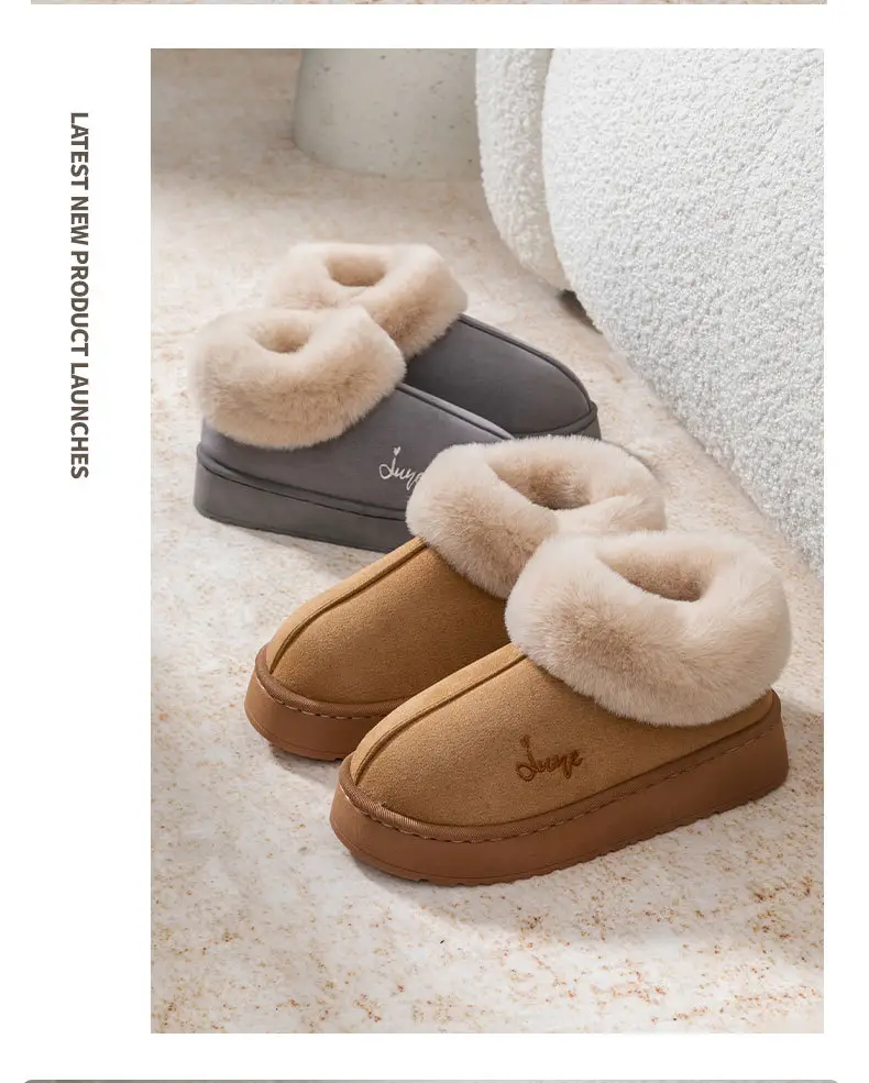 Plush Couple Cotton Slippers for Women, Non-Slip, Warm, Thick-Soled Outer Wear Cotton Shoes, Deodorant Home Indoor Slippers, Autumn and Winter — feature 11