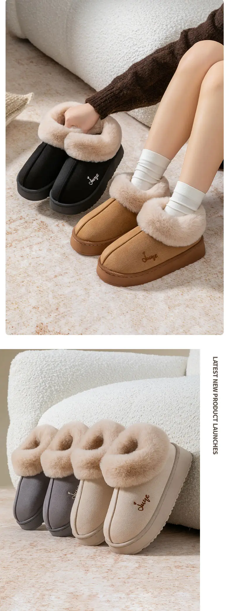 Plush Couple Cotton Slippers for Women, Non-Slip, Warm, Thick-Soled Outer Wear Cotton Shoes, Deodorant Home Indoor Slippers, Autumn and Winter — feature 12