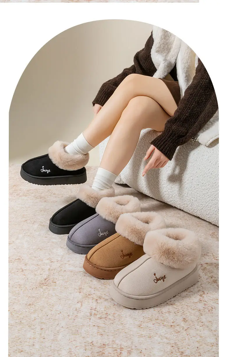 Plush Couple Cotton Slippers for Women, Non-Slip, Warm, Thick-Soled Outer Wear Cotton Shoes, Deodorant Home Indoor Slippers, Autumn and Winter — feature 13