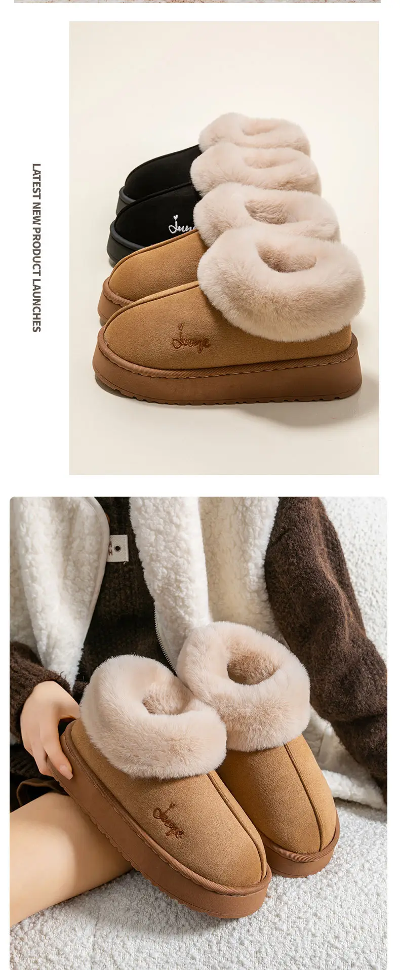 Plush Couple Cotton Slippers for Women, Non-Slip, Warm, Thick-Soled Outer Wear Cotton Shoes, Deodorant Home Indoor Slippers, Autumn and Winter — feature 14