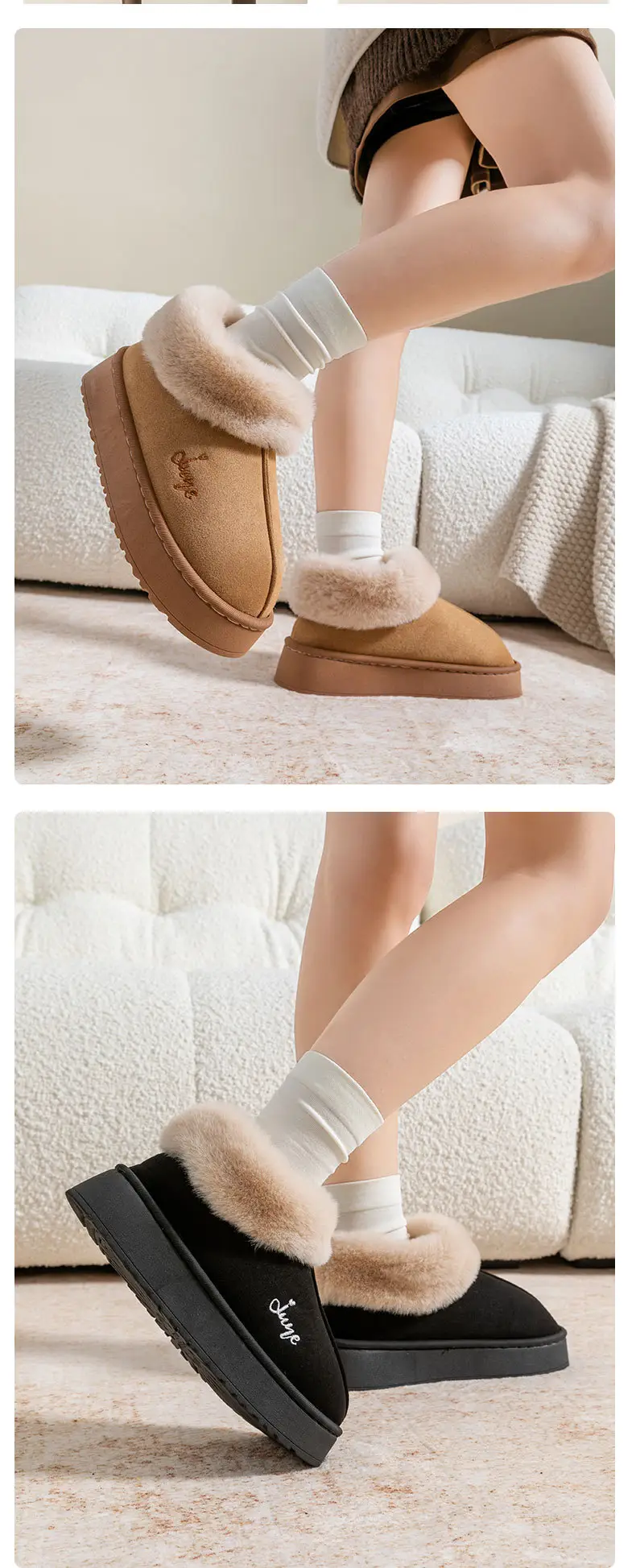 Plush Couple Cotton Slippers for Women, Non-Slip, Warm, Thick-Soled Outer Wear Cotton Shoes, Deodorant Home Indoor Slippers, Autumn and Winter — feature 16