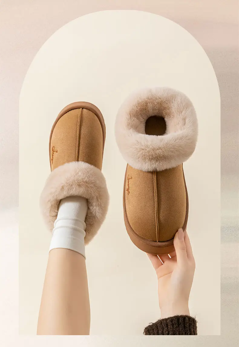 Plush Couple Cotton Slippers for Women, Non-Slip, Warm, Thick-Soled Outer Wear Cotton Shoes, Deodorant Home Indoor Slippers, Autumn and Winter — feature 2