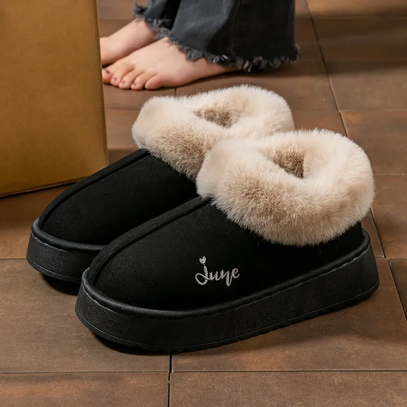 Plush Couple Cotton Slippers for Women, Non-Slip, Warm, Thick-Soled Outer Wear Cotton Shoes, Deodorant Home Indoor Slippers, Autumn and Winter - Image 3