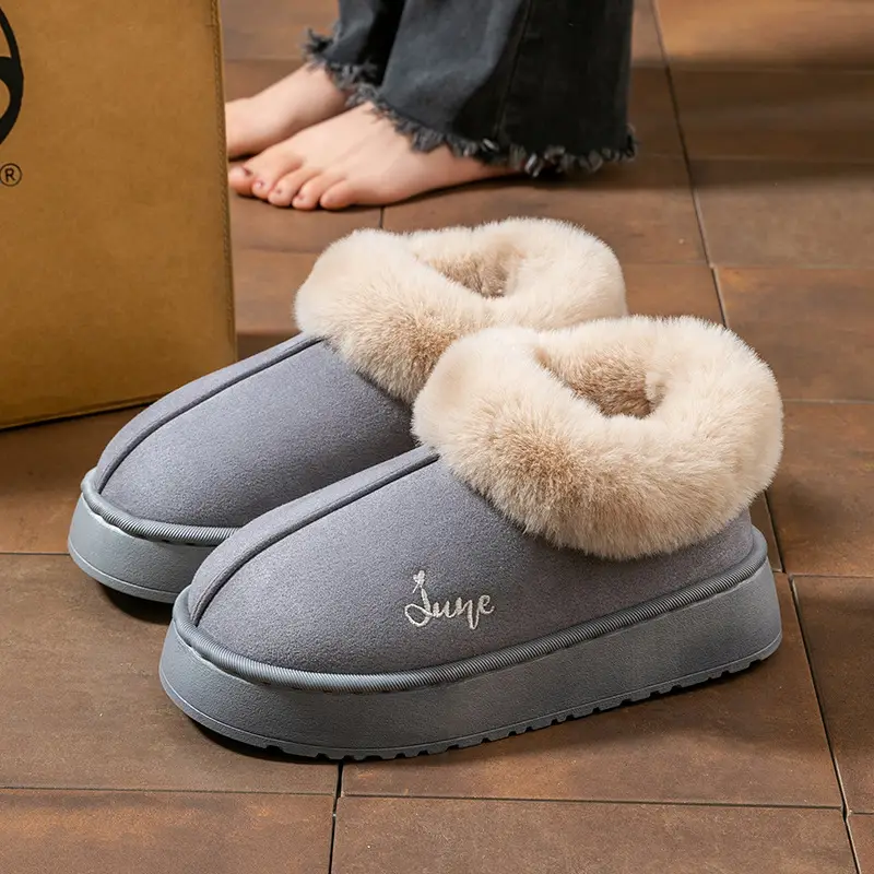 Plush Couple Cotton Slippers for Women, Non-Slip, Warm, Thick-Soled Outer Wear Cotton Shoes, Deodorant Home Indoor Slippers, Autumn and Winter - Image 4