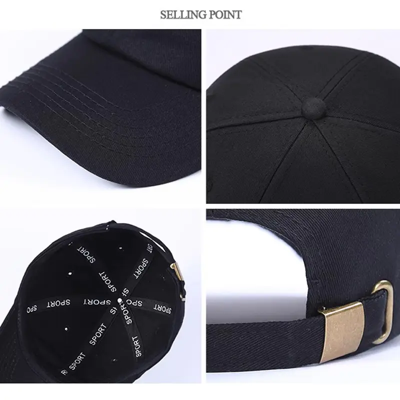 Black Embroidered Baseball Cap with Buckle & Sun Protection - Image 7