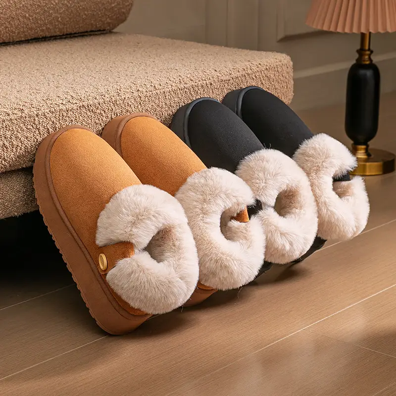 Women's Thick-Soled Bag-Heeled Cotton Shoes for Winter Home Non-Slip Warm Fleece-Lined Thickeneded Outer Wear Plush Snow Cotton Slippers - Image 5