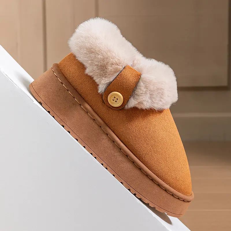 Women's Thick-Soled Bag-Heeled Cotton Shoes for Winter Home Non-Slip Warm Fleece-Lined Thickeneded Outer Wear Plush Snow Cotton Slippers - Image 6