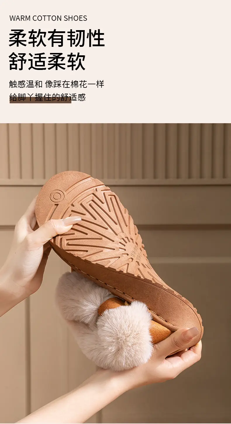 Women's Thick-Soled Bag-Heeled Cotton Shoes for Winter Home Non-Slip Warm Fleece-Lined Thickeneded Outer Wear Plush Snow Cotton Slippers — feature 10