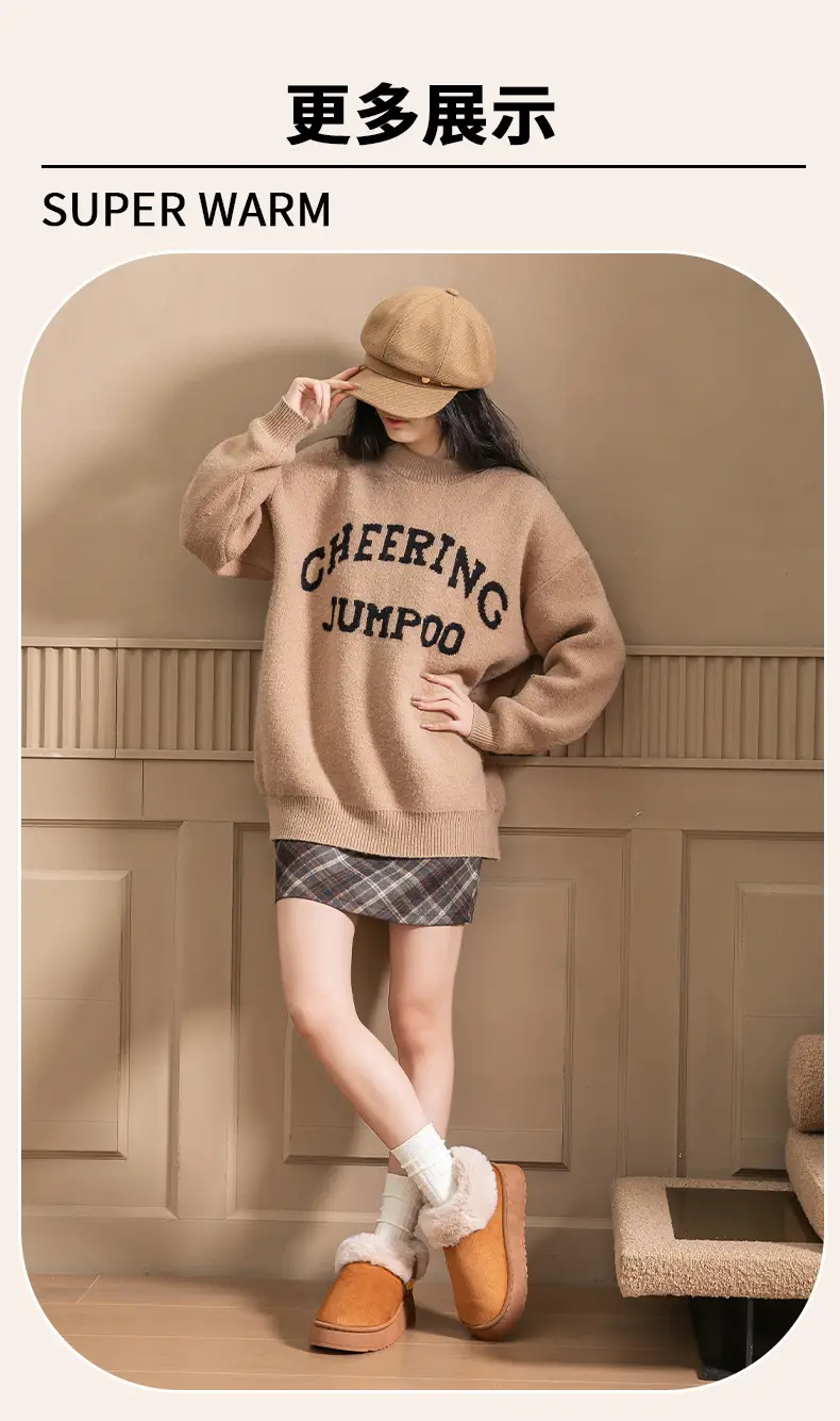 Women's Thick-Soled Bag-Heeled Cotton Shoes for Winter Home Non-Slip Warm Fleece-Lined Thickeneded Outer Wear Plush Snow Cotton Slippers — feature 11