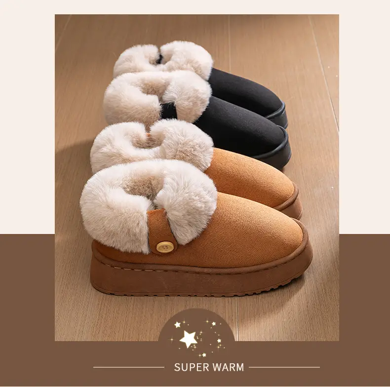 Women's Thick-Soled Bag-Heeled Cotton Shoes for Winter Home Non-Slip Warm Fleece-Lined Thickeneded Outer Wear Plush Snow Cotton Slippers — feature 15