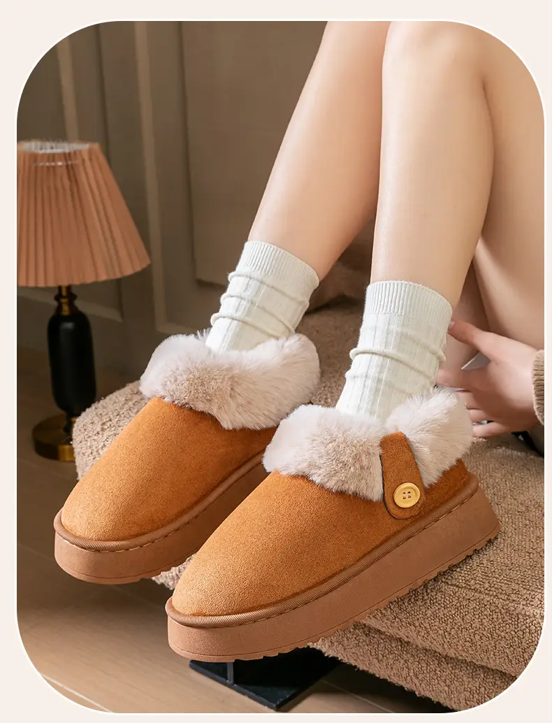 Women's Thick-Soled Bag-Heeled Cotton Shoes for Winter Home Non-Slip Warm Fleece-Lined Thickeneded Outer Wear Plush Snow Cotton Slippers — feature 16