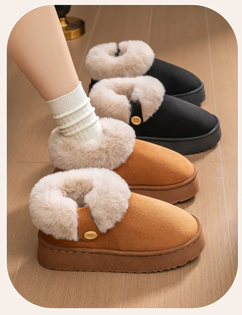 Women's Thick-Soled Bag-Heeled Cotton Shoes for Winter Home Non-Slip Warm Fleece-Lined Thickeneded Outer Wear Plush Snow Cotton Slippers — feature 17