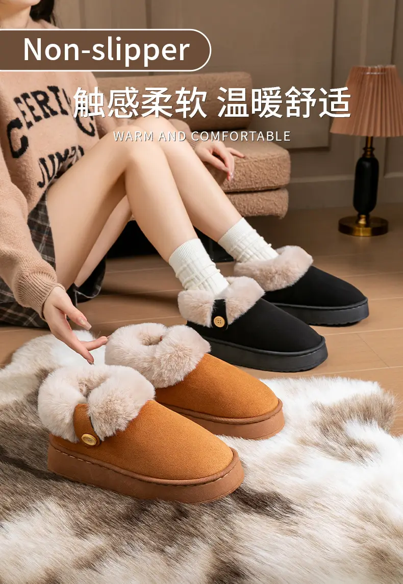 Women's Thick-Soled Bag-Heeled Cotton Shoes for Winter Home Non-Slip Warm Fleece-Lined Thickeneded Outer Wear Plush Snow Cotton Slippers — feature 6