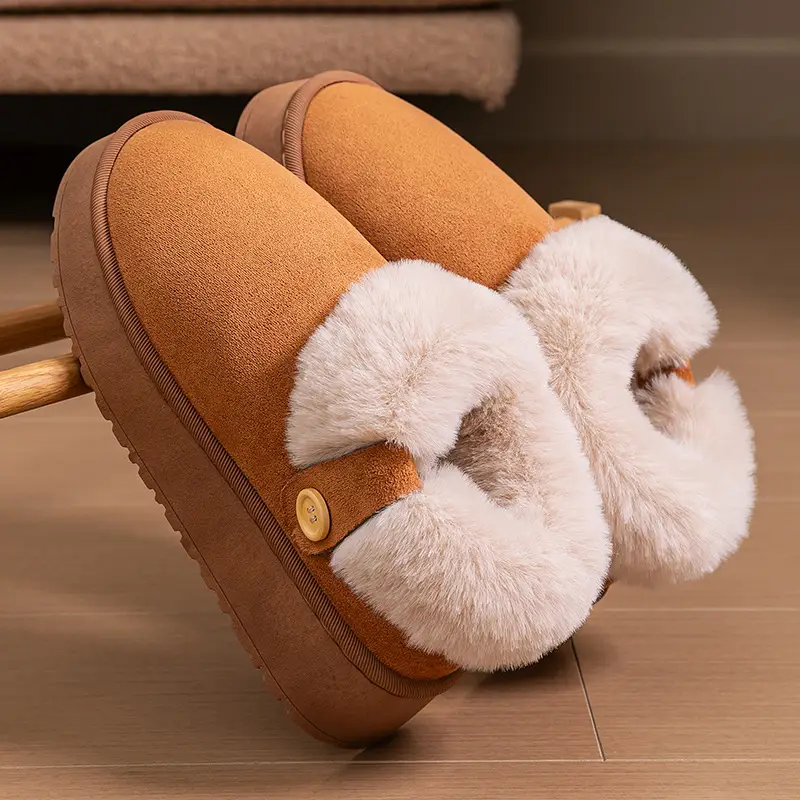 Women's Thick-Soled Bag-Heeled Cotton Shoes for Winter Home Non-Slip Warm Fleece-Lined Thickeneded Outer Wear Plush Snow Cotton Slippers - Image 2