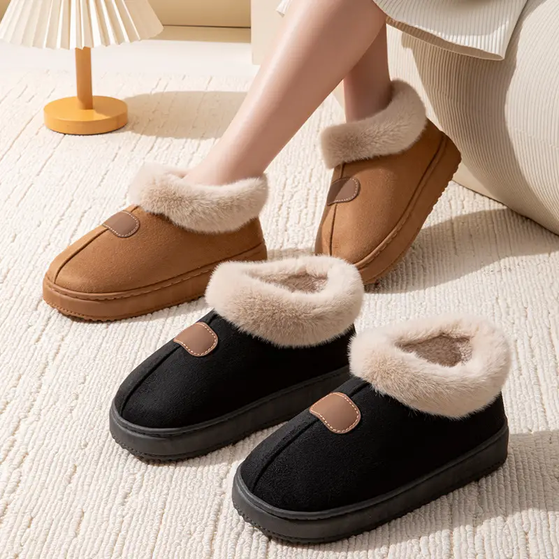 Women's Black Plush High-Top Slippers Winter - Image 5