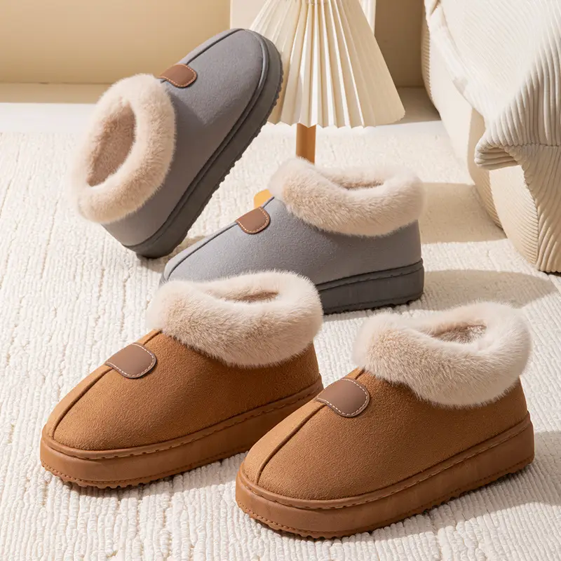 Women's Black Plush High-Top Slippers Winter - Image 6