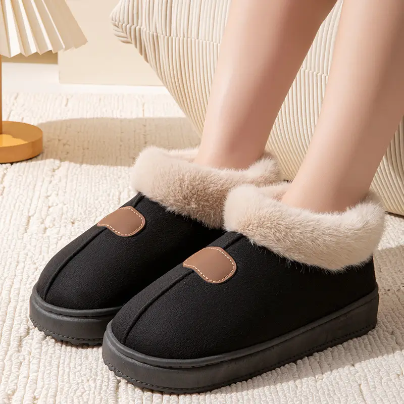 Women's Black Plush High-Top Slippers Winter - Image 7