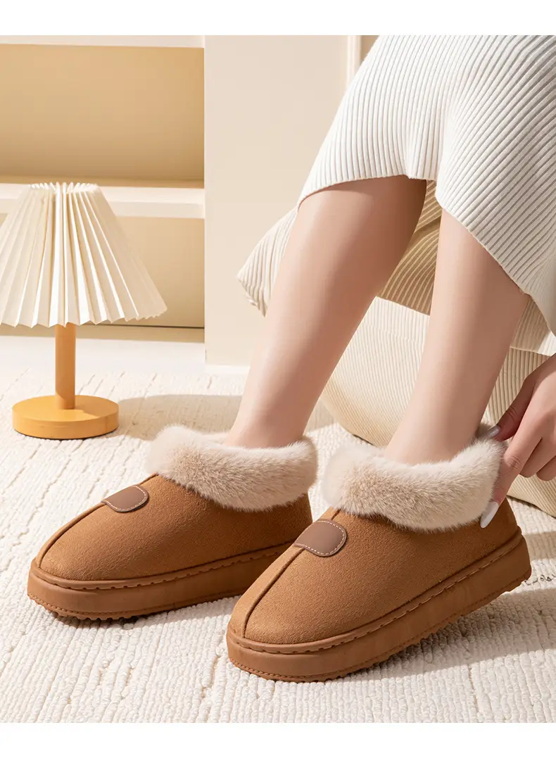 Women's Black Plush High-Top Slippers Winter — feature 13