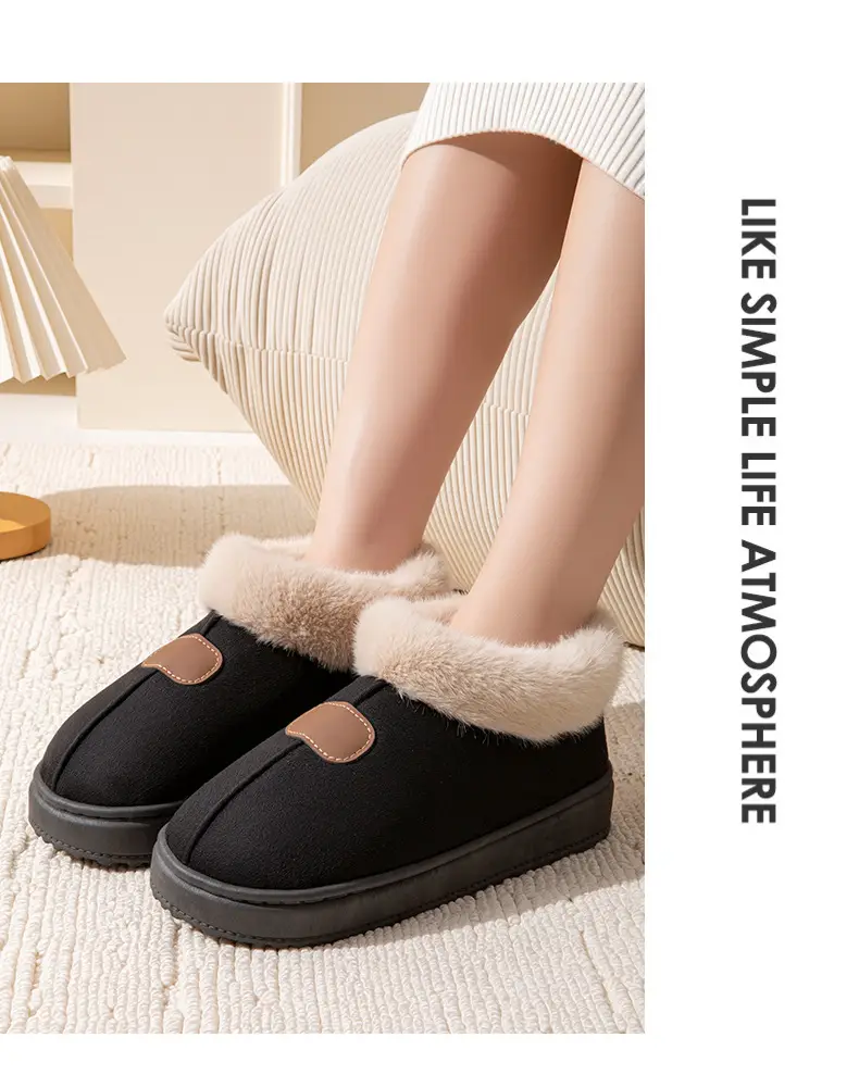 Women's Black Plush High-Top Slippers Winter — feature 14
