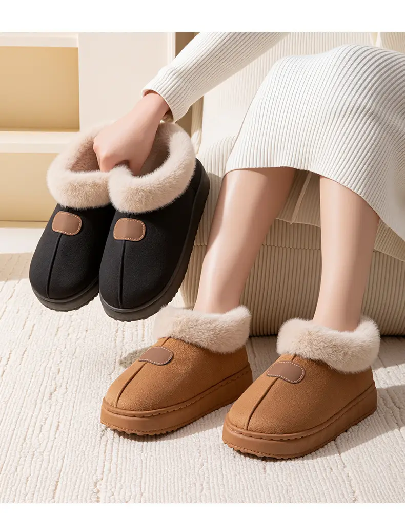 Women's Black Plush High-Top Slippers Winter — feature 15