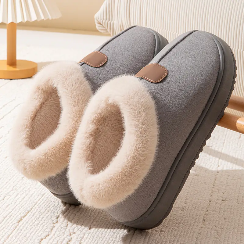 Women's Black Plush High-Top Slippers Winter - Image 3