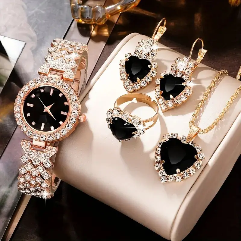 Trendy European and American Ins Cross-Border Popular Women's Watch with Rhinestone Accessories, Hot-Selling Colorful Diamond Quartz Watch for Women, Exquisite Set