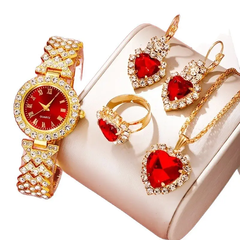 Trendy European and American Ins Cross-Border Popular Women's Watch with Rhinestone Accessories, Hot-Selling Colorful Diamond Quartz Watch for Women, Exquisite Set