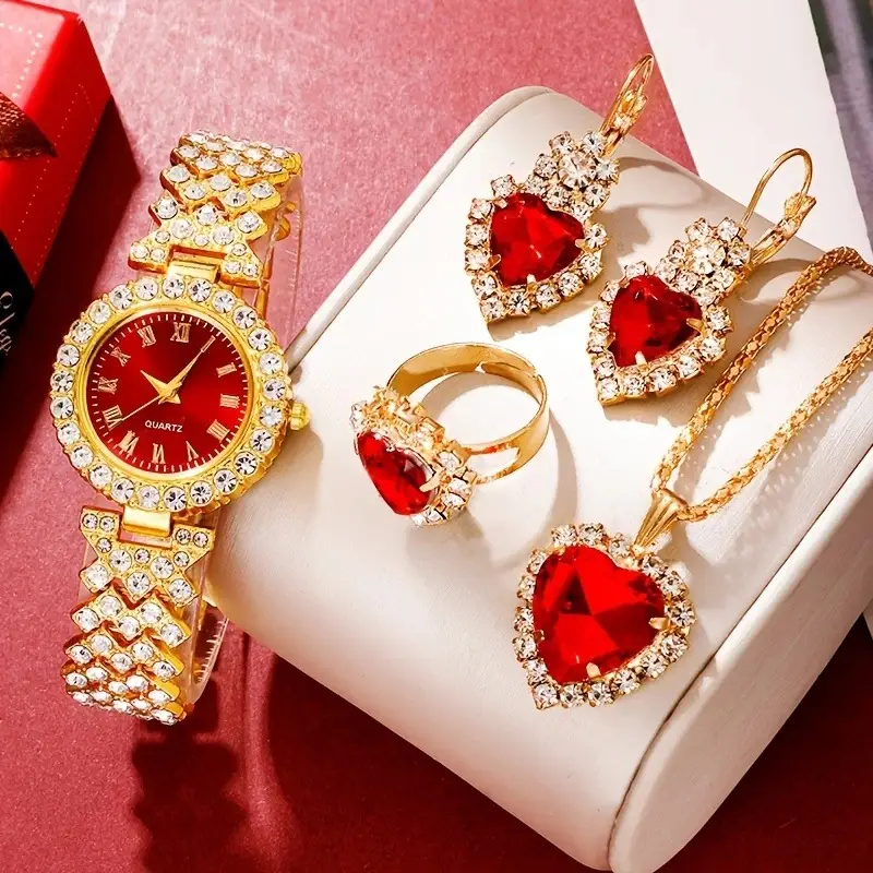 Trendy European and American Ins Cross-Border Popular Women's Watch with Rhinestone Accessories, Hot-Selling Colorful Diamond Quartz Watch for Women, Exquisite Set — feature 7