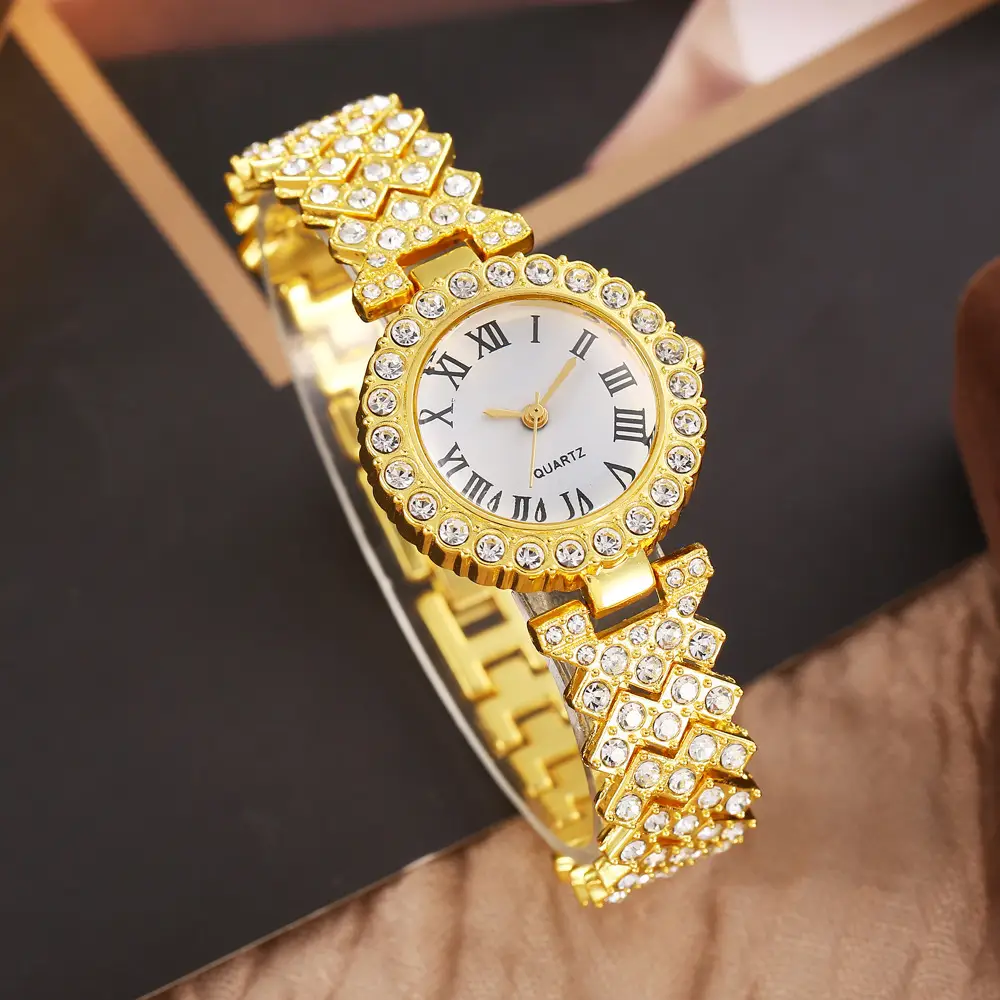 Trendy European and American Ins Cross-Border Popular Women's Watch with Rhinestone Accessories, Hot-Selling Colorful Diamond Quartz Watch for Women, Exquisite Set