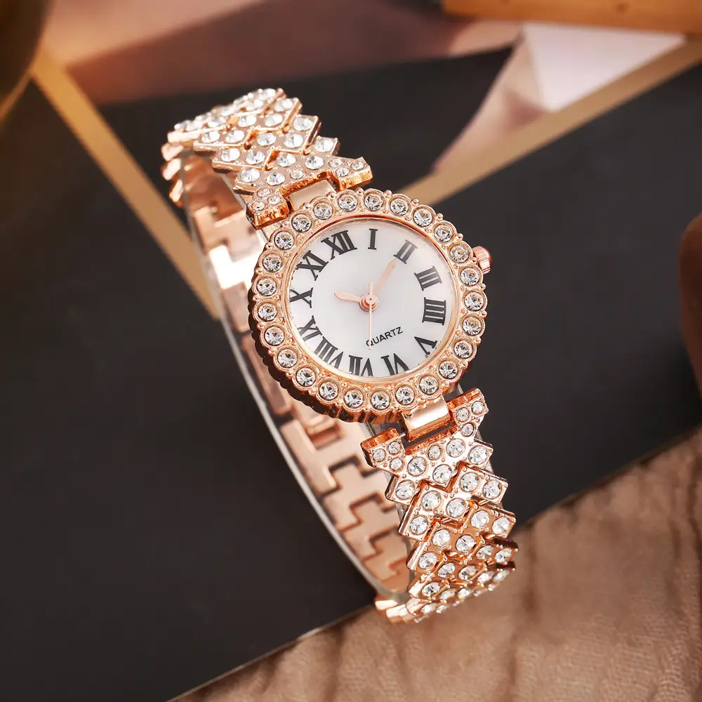 Trendy European and American Ins Cross-Border Popular Women's Watch with Rhinestone Accessories, Hot-Selling Colorful Diamond Quartz Watch for Women, Exquisite Set