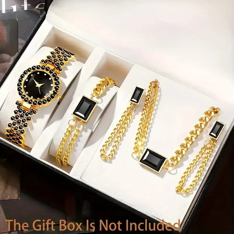 Trendy European and American Ins Cross-Border Popular Women's Watch with Rhinestone Accessories, Hot-Selling Colorful Diamond Quartz Watch for Women, Exquisite Set