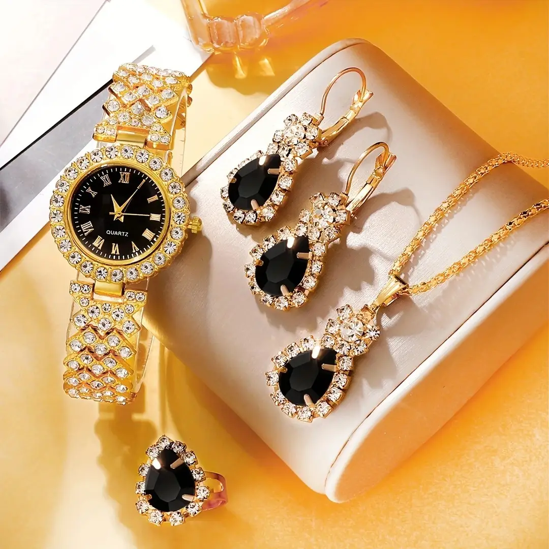 Trendy European and American Ins Cross-Border Popular Women's Watch with Rhinestone Accessories, Hot-Selling Colorful Diamond Quartz Watch for Women, Exquisite Set