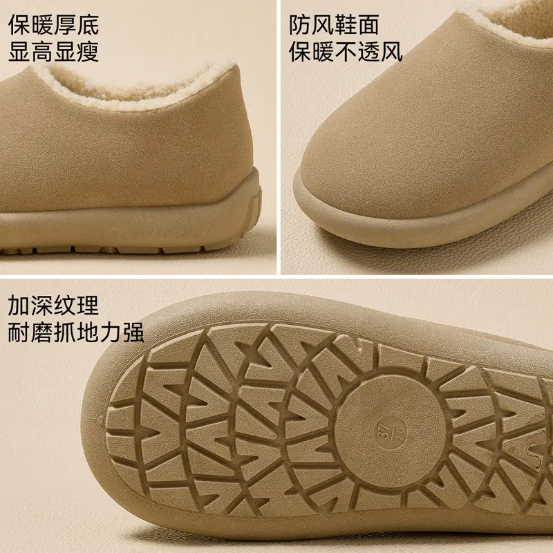 Fur-Lined 2025 New Snow Boots for Women, Autumn and Winter, Closed-Back Mules, Birkenstock-Style Shoes, Thickened and Warm for Home Use