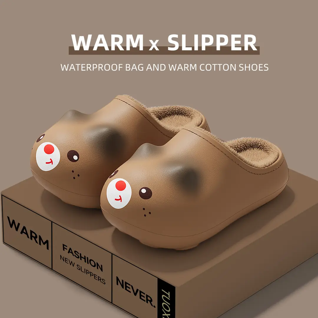 Cartoon Waterproof Cotton Slippers for Women Autumn and Winter Soft Sole Non-Slip Home Indoor Plush Warm Cotton Slippers for Girls Wholesale