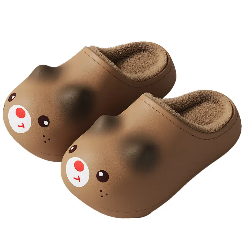 Cartoon Waterproof Cotton Slippers for Women Autumn and Winter Soft Sole Non-Slip Home Indoor Plush Warm Cotton Slippers for Girls Wholesale
