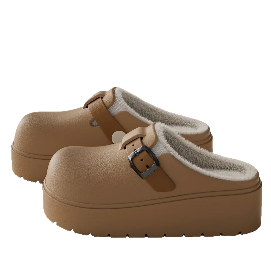 Thick-Soled Birkenstock Outer Cotton Slippers for Women in Autumn and Winter Indoor Home Warm Baotou Cotton Slippers Increased Non-Slip Waterproof Slippers - Image 8