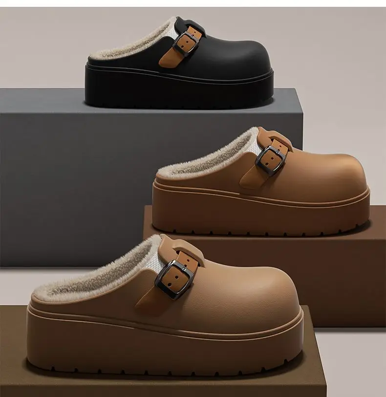 Thick-Soled Birkenstock Outer Cotton Slippers for Women in Autumn and Winter Indoor Home Warm Baotou Cotton Slippers Increased Non-Slip Waterproof Slippers — feature 10