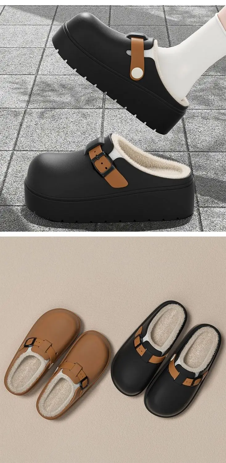 Thick-Soled Birkenstock Outer Cotton Slippers for Women in Autumn and Winter Indoor Home Warm Baotou Cotton Slippers Increased Non-Slip Waterproof Slippers — feature 9