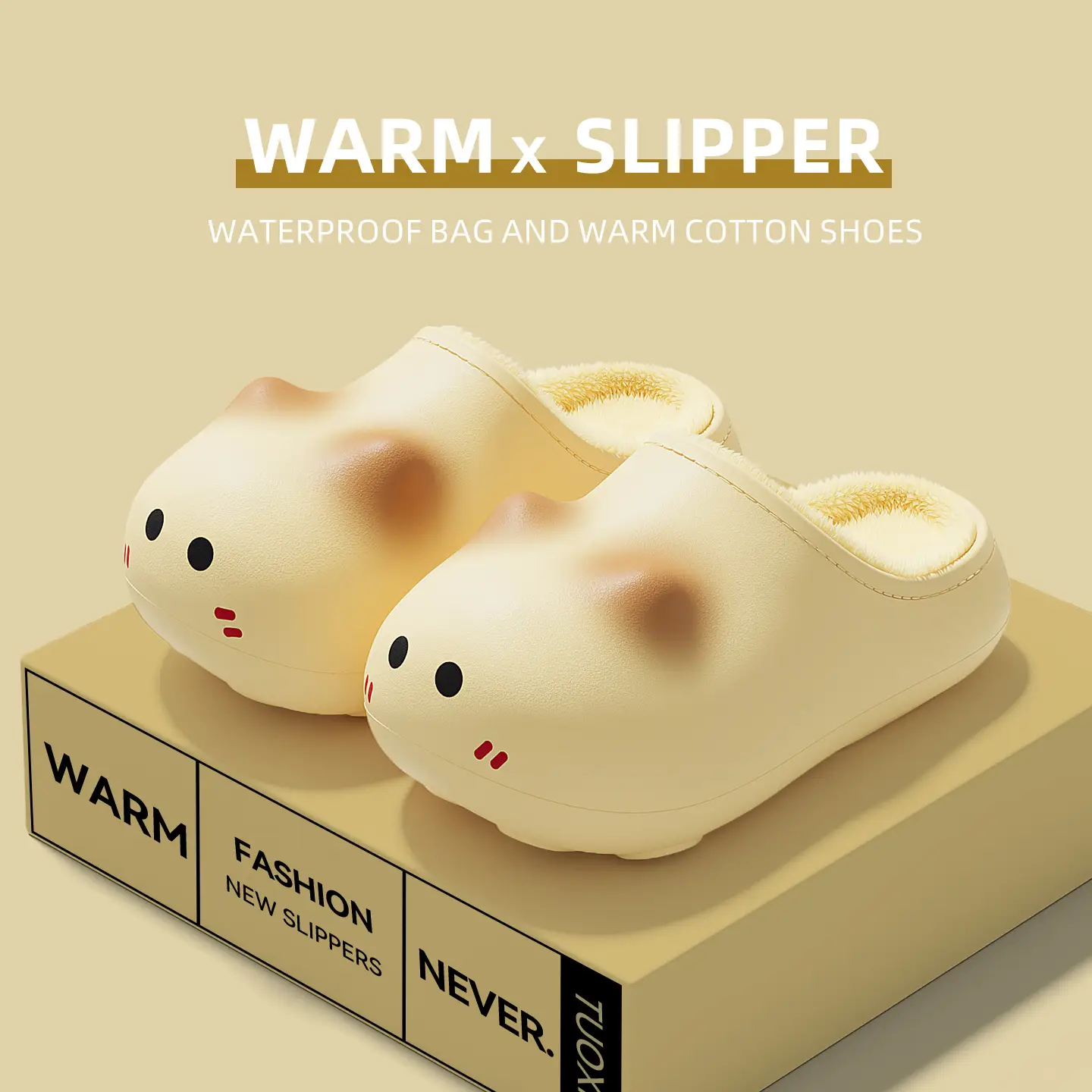 Cute Kitten Waterproof Cotton Slippers Women Winter Warm Soft Sole Non-Slip - Image 7