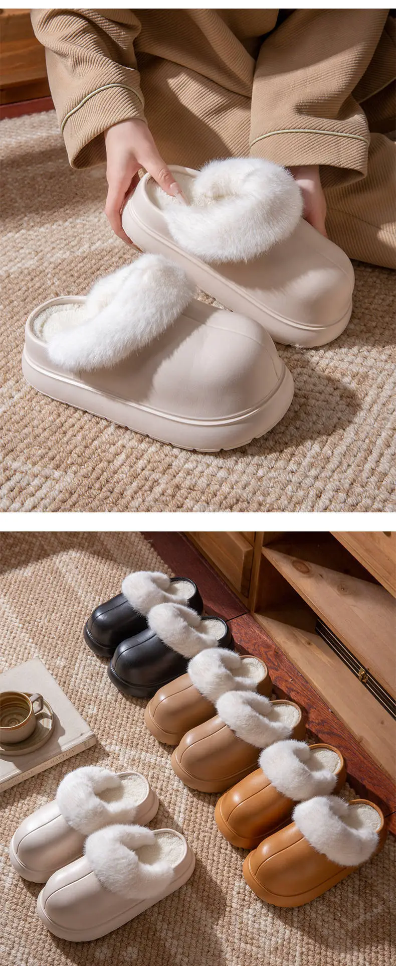Women Waterproof Cotton Slippers Warm Thick Sole Autumn Winter — feature 11