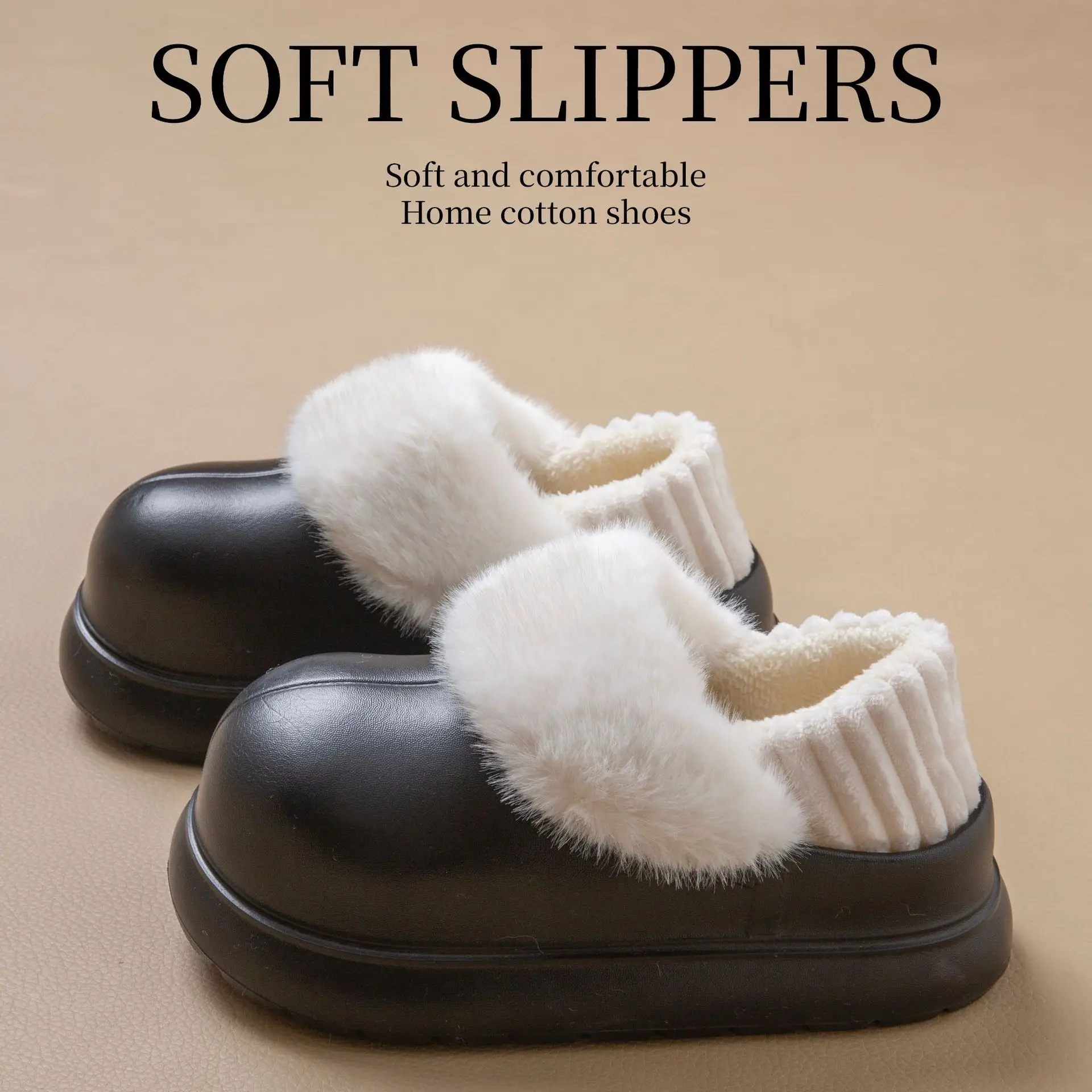 Women Waterproof Cotton Slippers Warm Thick Sole Autumn Winter - Image 4