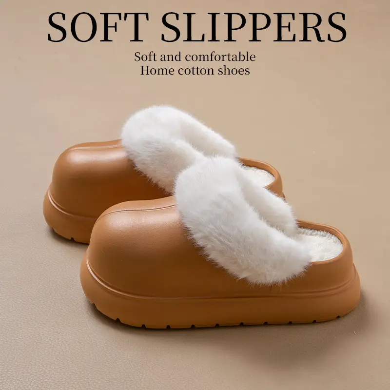 Women Waterproof Cotton Slippers Warm Thick Sole Autumn Winter - Image 5