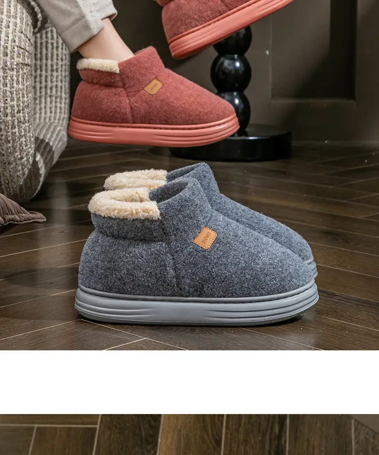 Autumn and Winter Middle-Aged and Elderly Women's Plush Non-Slip Bag Heel Fleece-Lined High-Top Warm Thick-Soled Winter Cotton Slippers for Men — feature 20