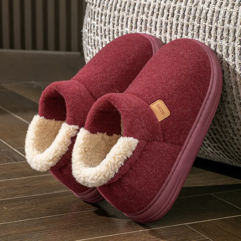 Autumn and Winter Middle-Aged and Elderly Women's Plush Non-Slip Bag Heel Fleece-Lined High-Top Warm Thick-Soled Winter Cotton Slippers for Men - Image 2