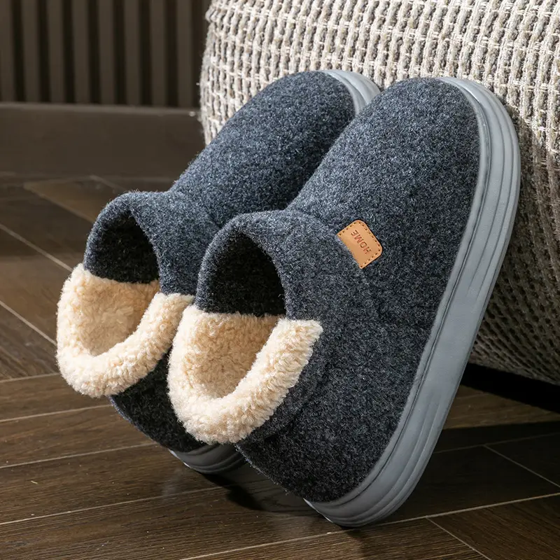 Autumn and Winter Middle-Aged and Elderly Women's Plush Non-Slip Bag Heel Fleece-Lined High-Top Warm Thick-Soled Winter Cotton Slippers for Men - Image 3