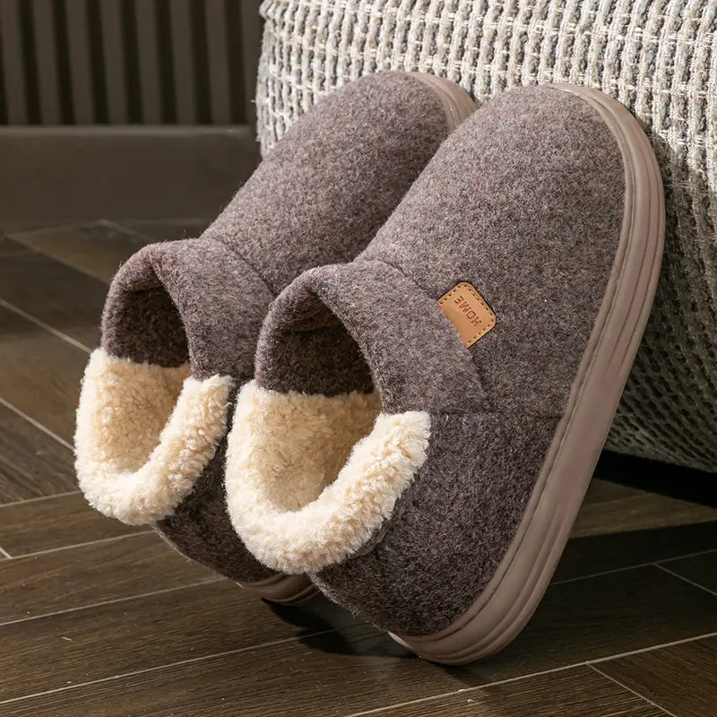 Autumn and Winter Middle-Aged and Elderly Women's Plush Non-Slip Bag Heel Fleece-Lined High-Top Warm Thick-Soled Winter Cotton Slippers for Men - Image 4